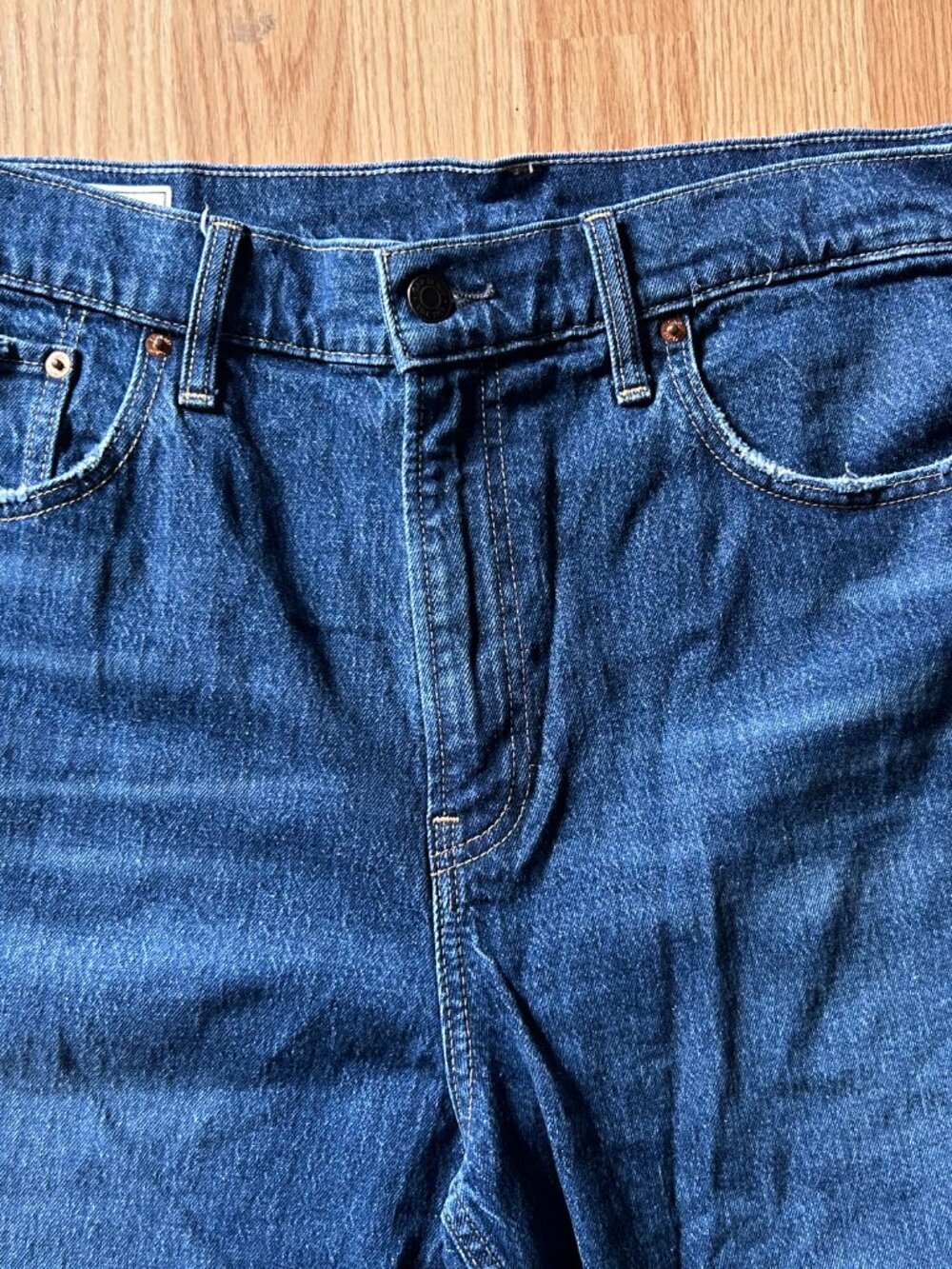 Gap Sky High Straight Jeans Women’s 33 / 16R Distressed Blue Denim - Picture 3 of 8